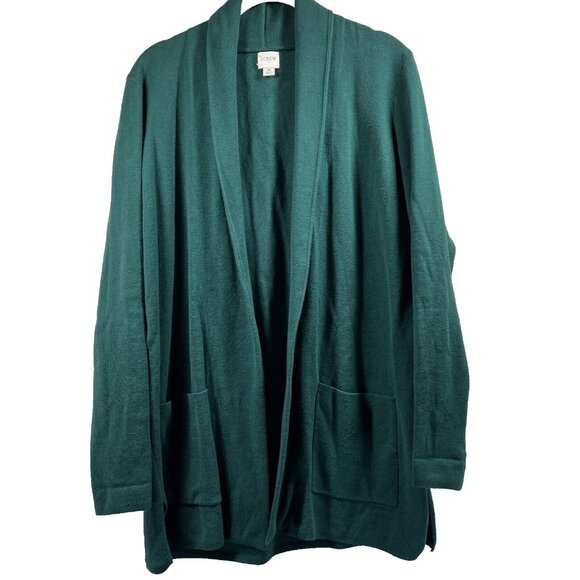 J Crew Cardigan Women's M Medium Green Chelsea Cotton Sweater Blazer Open Front - Picture 1 of 7